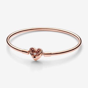 Pandora Moments Heart & Butterfly Bangle Rosa Gold | 582TSBGNY
