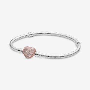 Pandora Moments Pave Heart Clasp Snake Chain Bracelet Mehrfarbig | 368AILEJZ