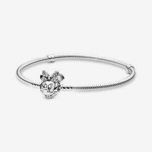 Pandora Moments Pave Minnie Mouse Clasp Snake Chain Bracelet Silber | 512DZPGBN