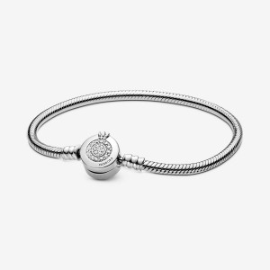 Pandora Moments Sparkling Crown O Snake Chain Bracelet Silber | 237WQAPNC