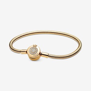 Pandora Moments Sparkling Crown O Snake Chain Bracelet Gold | 346XGPQSE