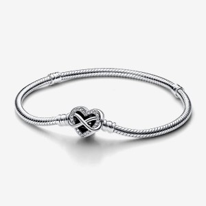 Pandora Moments Sparkling Infinity Heart Clasp Snake Chain Bracelet Silber | 527NHXPGA