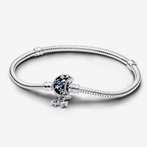 Pandora Moments Sparkling Moon Clasp Snake Chain Bracelet Silber | 923IVDLWN