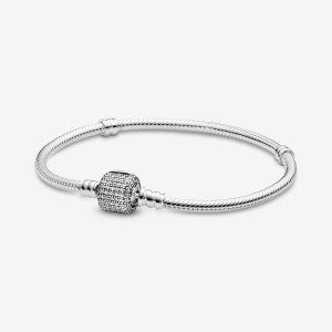Pandora Moments Sparkling Pave Clasp Snake Chain Bracelet Silber | 513INKQPT