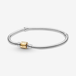 Pandora Moments Two-tone Barrel Clasp Snake Chain Bracelet Mehrfarbig | 869VYPRZW