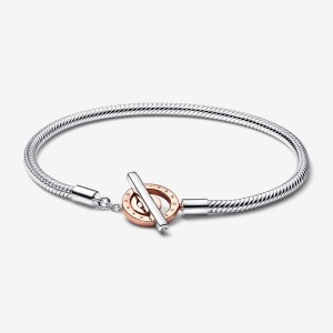 Pandora Moments Two-tone Logo T-Bar Snake Chain Bracelet Mehrfarbig | 916DJGVWQ