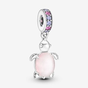 Pandora Murano Glass Pink Sea Turtle Dangle Charm Silber | 562MWAPQJ