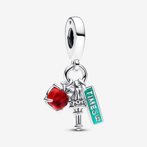 Pandora NYC Apple, Torch and Street Sign Triple Dangle Charm Silber | 960NBWFAO