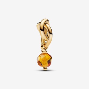 Pandora November Honey Eternity Circle Dangle Charm Gold | 751AOSQNU
