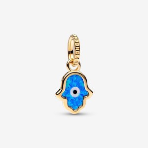 Pandora Opalescent Blue Hamsa Hand Dangle Charm Gold | 854RBFXCW