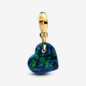 Pandora Opalescent Green Heart Dangle Charm Gold | 817SYXTKA