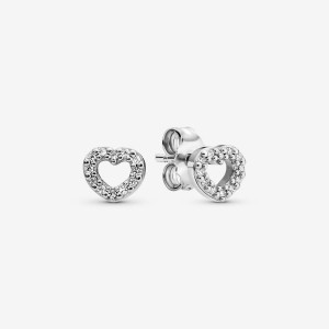 Pandora Open Heart Stud Earrings Silber | 819IBNXJT