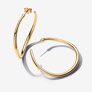 Pandora Organically Shaped 42 mm Open Hoop Earrings Gold | 725WGBPEJ