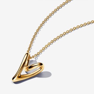 Pandora Organically Shaped Heart Pendant Necklace Gold | 710VTNLWJ