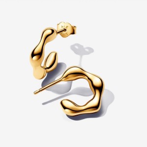 Pandora Organically Shaped Open Hoop Earrings Gold | 582KUPISN