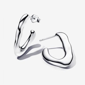 Pandora Organically V-shaped Open Hoop Earrings Silber | 817BLSIZK