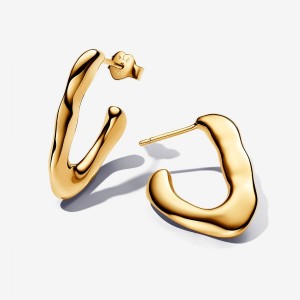 Pandora Organically V-shaped Open Hoop Earrings Gold | 095VAHLBE