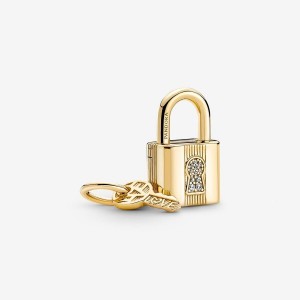 Pandora Padlock & Key Dangle Charm Gold | 498WHUAKE