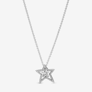 Pandora Pave Asymmetric Star Collier Necklace Silber | 319ZBDOEG
