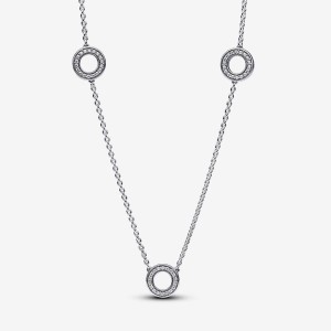 Pandora Pave Circles Chain Necklace Silber | 607RJXSLI
