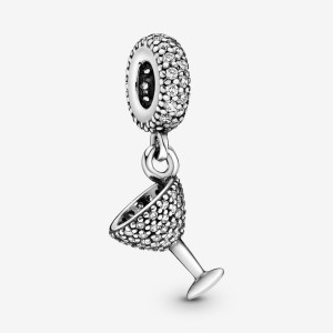 Pandora Pave Cocktail Glass Dangle Charm Silber | 708PJAETY