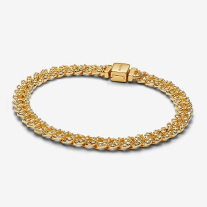 Pandora Pave Cuban Chain Bracelet Gold | 361HDLAEP