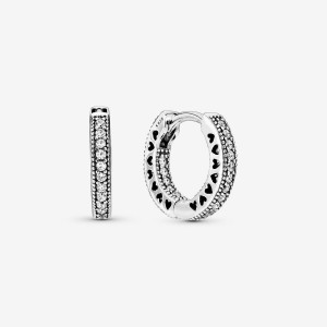 Pandora Pave Heart Hoop Earrings Silber | 257NBYRMZ