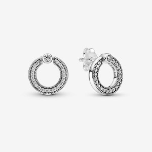 Pandora Pave & Logo Circle Reversible Stud Earrings Silber | 394PFXBET