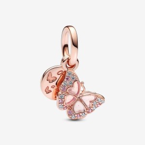 Pandora Pink Butterfly & Quote Double Dangle Charm Rosa Gold | 197SZXVDH