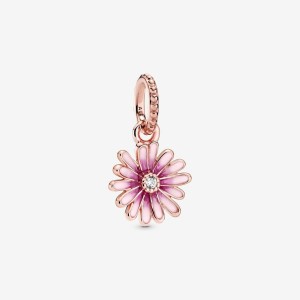 Pandora Pink Daisy Flower Dangle Charm Rosa Gold | 623OWBMAS