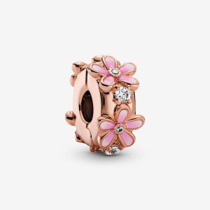 Pandora Pink Daisy Spacer Clip Charm Rosa Gold | 459KJNZGH