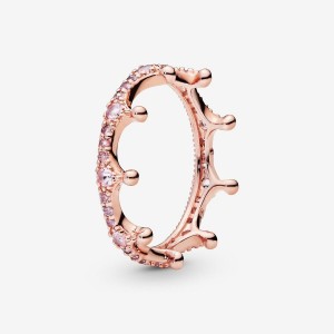 Pandora Pink Sparkling Crown Ring Rosa Gold | 421JAFMDC