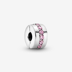 Pandora Pink Sparkling Row Clip Charm Silber | 394GOMHNK