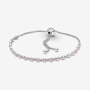 Pandora Pink & Clear Sparkle Slider Bracelet Silber | 359JSXWCP