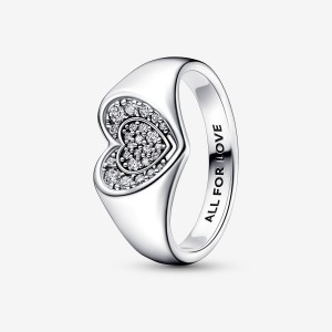 Pandora Radiant Heart Pave Signet Ring Silber | 573JDYBCX