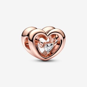 Pandora Radiant Heart & Floating Stone Charm Rosa Gold | 697WANJMZ