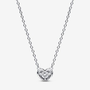 Pandora Radiant Heart & Floating Stone Pendant Collier Necklace Silber | 301FPXNYB
