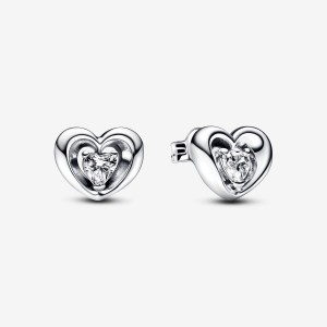 Pandora Radiant Heart & Floating Stone Stud Earrings Silber | 763ZEIGAY