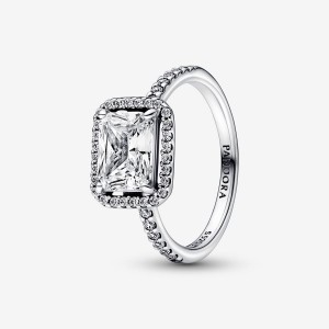 Pandora Rectangular Sparkling Halo Ring Silber | 975FMQTSI