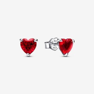 Pandora Red Heart Stud Earrings Silber | 508WSVZGX