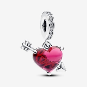 Pandora Red Heart & Arrow Murano Glass Dangle Charm Silber | 480TYQZLD
