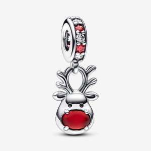 Pandora Red Nose Reindeer Murano Dangle Charm Silber | 982PSUOHR