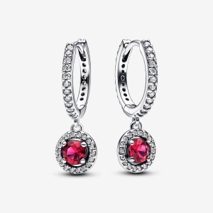 Pandora Red Round Sparkling Hoop Earrings Silber | 415CEDOXL