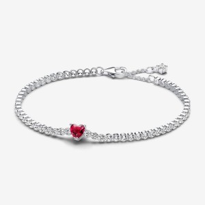 Pandora Red Sparkling Heart Tennis Bracelet Silber | 563WNKBMR