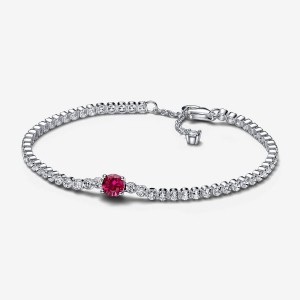Pandora Red Sparkling Round Pave Tennis Bracelet Silber | 710VGSYQX
