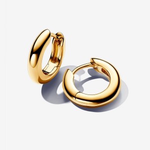 Pandora Round Hoop Earrings Gold | 698DPMWXB