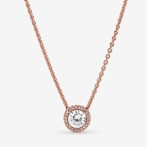 Pandora Round Sparkle Halo Necklace Rosa Gold | 604XJSQBA