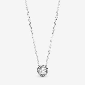 Pandora Round Sparkle Halo Necklace Silber | 807PIFQTL