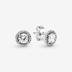 Pandora Round Sparkle Stud Earrings Silber | 587MWOYDS