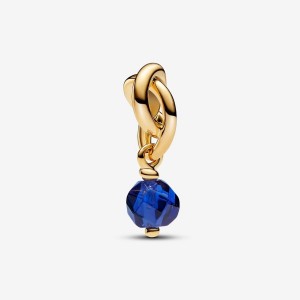 Pandora September Blue Eternity Circle Dangle Charm Gold | 973XVQUCF